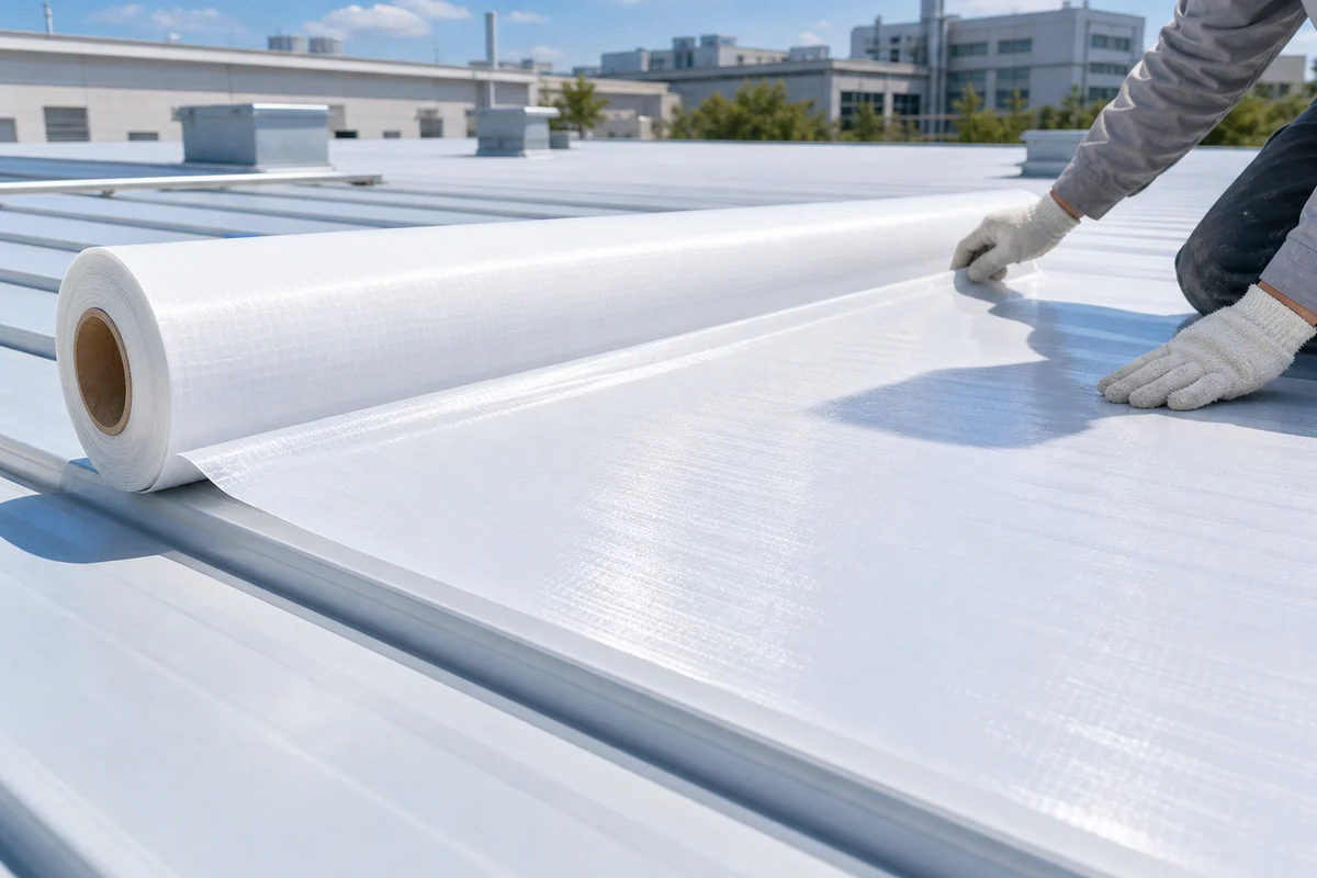 passive radiative cooling film roll applied on roof surface